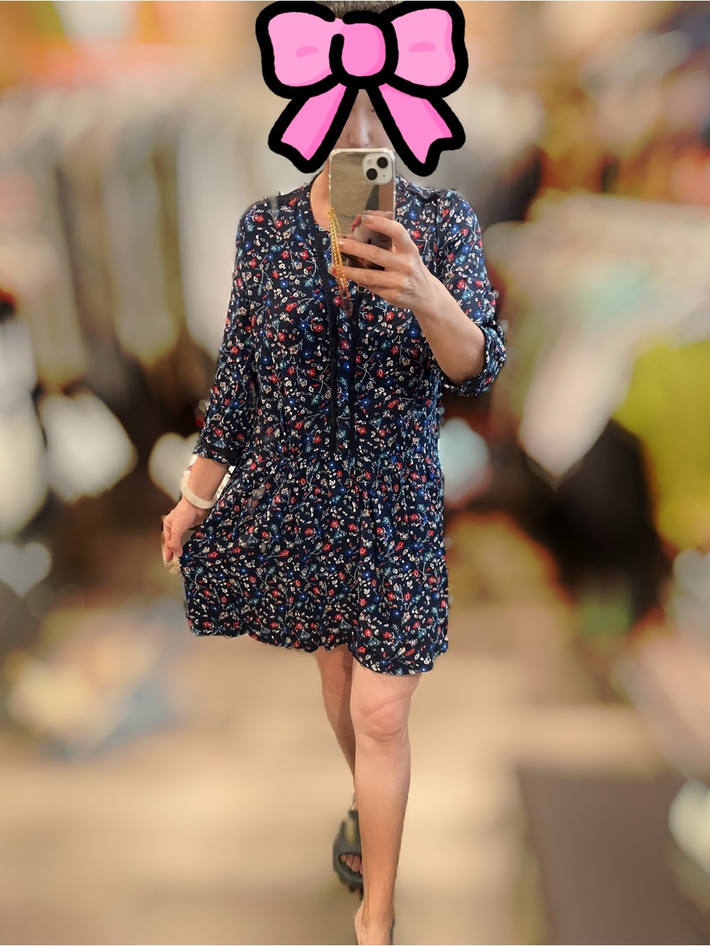Comptoir Des Cotonniers Navy Floral Tie-Detail Mini Dress